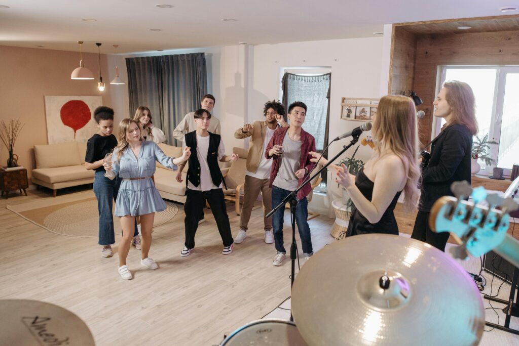 Image with guests doing a game night and dancing
